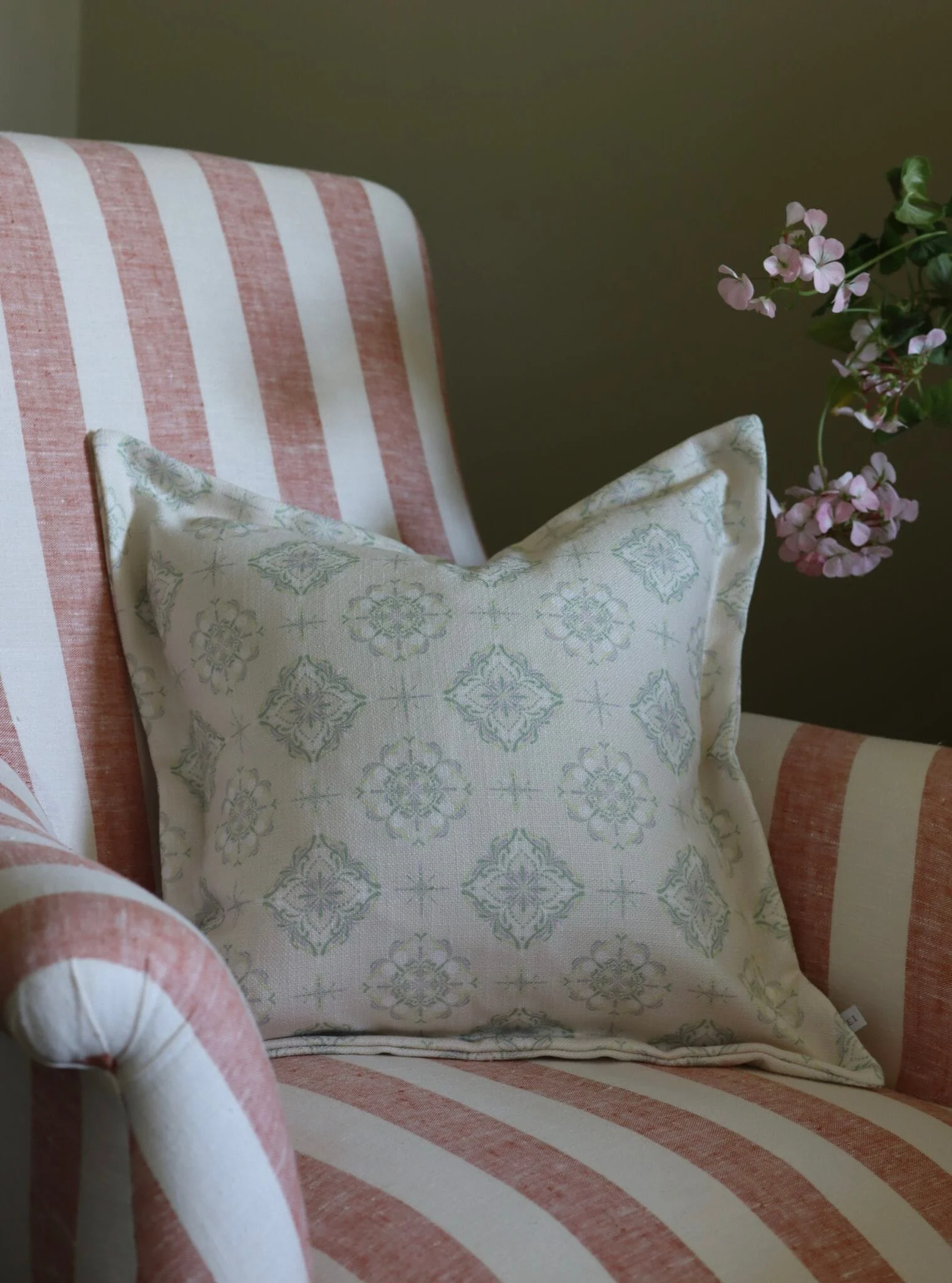 orla sage print flanged edge cushion