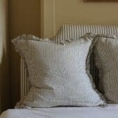 Hallie Olive Stripe Ruffle Cushion 65x65