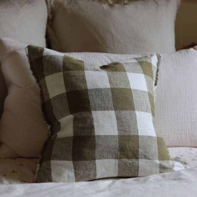 Esmee Olive Green Gingham Cushion