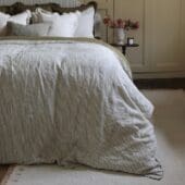 Luxury Olive Stripe Linen Bedding Set
