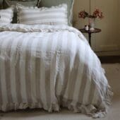 Luxury Natural Beige Stripe Ruffle Linen Bedding Set