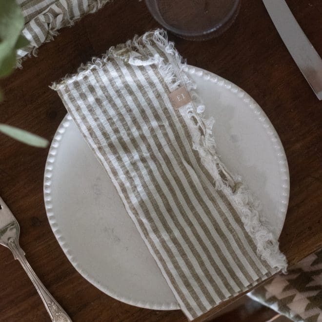 Olive Stripe Linen Napkins