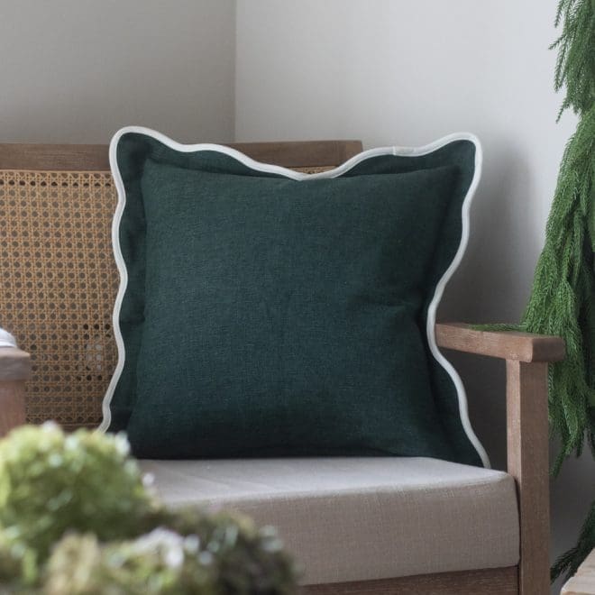 Chloe Dark Green Scalloped Edge Cushion