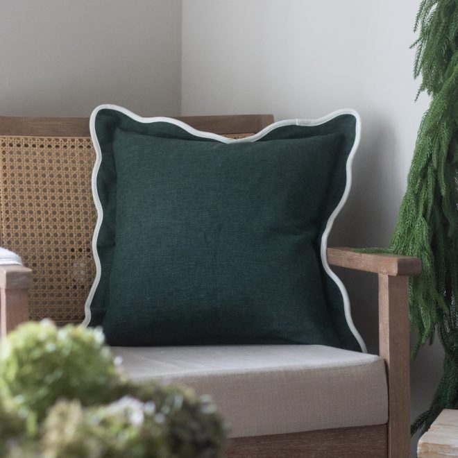 Chloe Dark Green Scalloped Edge Cushion