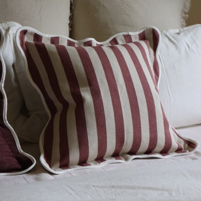 Chloe Plum Stripe Scalloped Edge Cushion