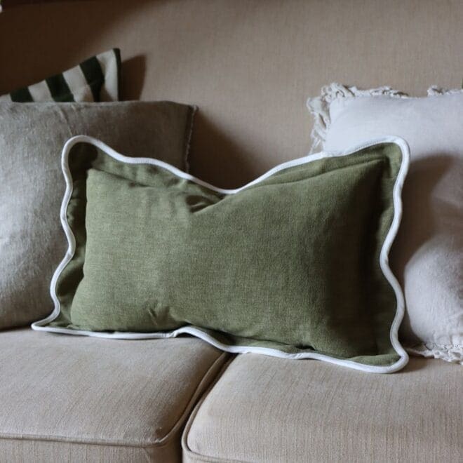 Chloe Olive Scalloped Edge Cushion 50×30