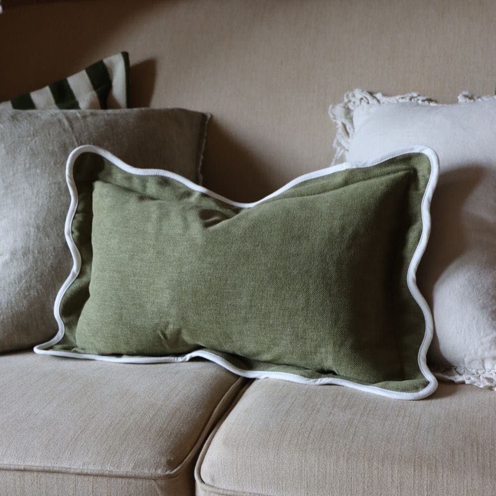 Chloe Olive Scalloped Edge Cushion 50x30