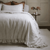 Luxury Olive Stripe Ruffle Linen Bedding Set
