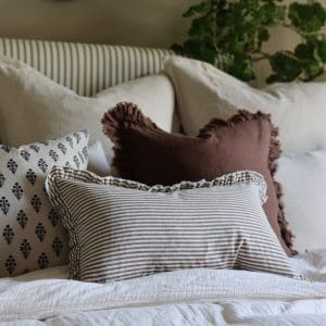 Darcy Brown Stripe Ruffle Cushion 50x30