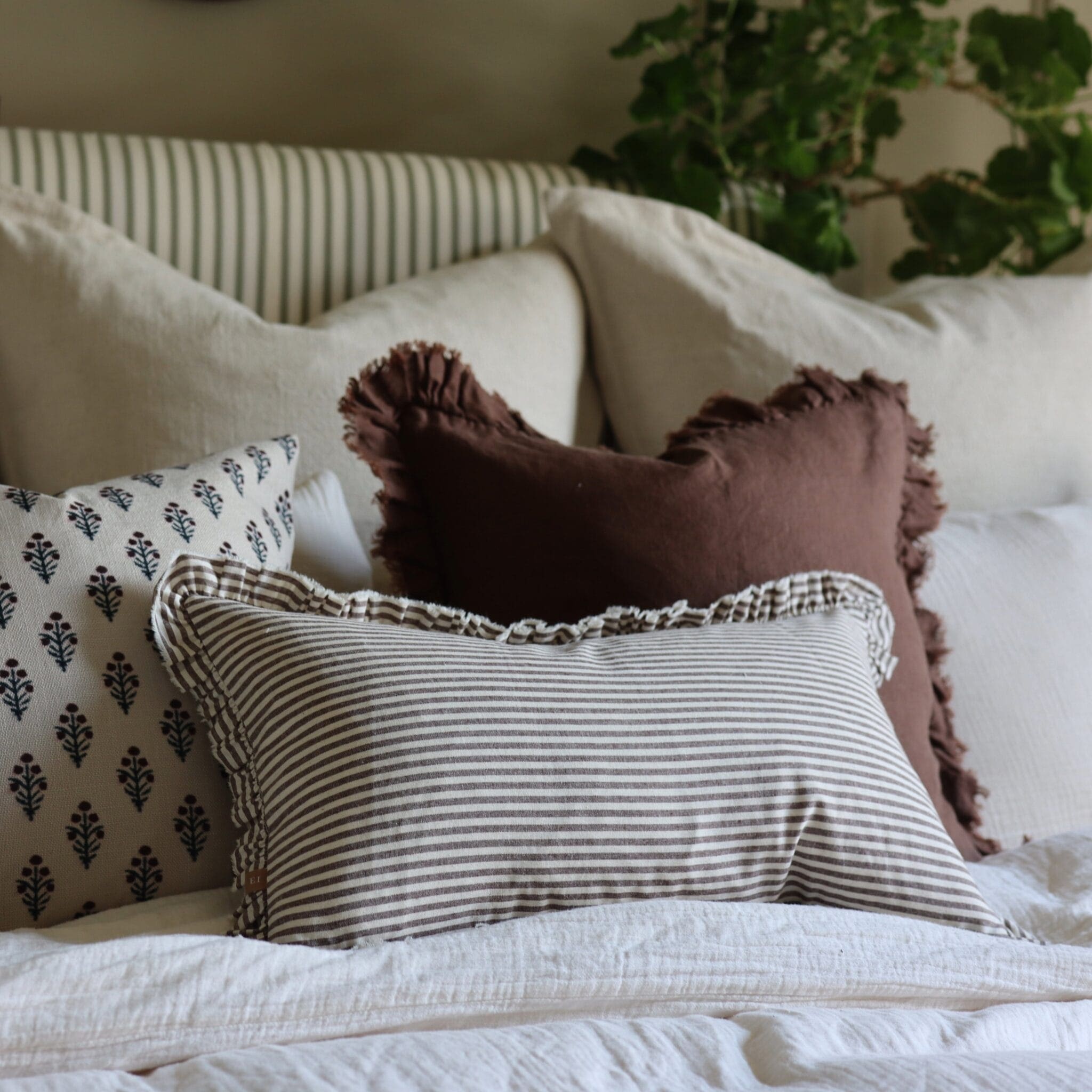 Darcy Brown Stripe Ruffle Cushion 50x30