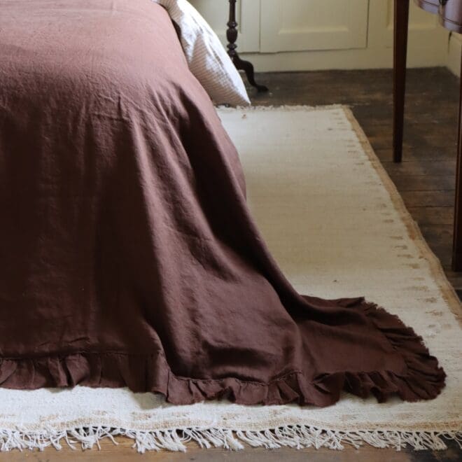 Dark Brown Ruffle Linen Bedspread
