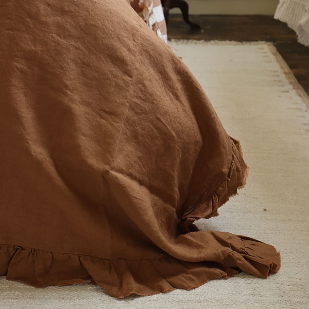 Rust Ruffle Linen Bedspread