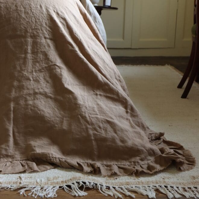Coffee Brown Ruffle Linen Bedspread