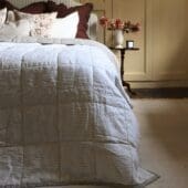 Luxury Natural Beige Linen Quilted Bedspread