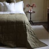 Luxury Olive Linen Quilted Bedspread