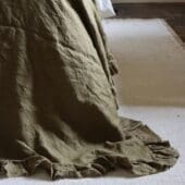 Olive Ruffle Linen Bedspread