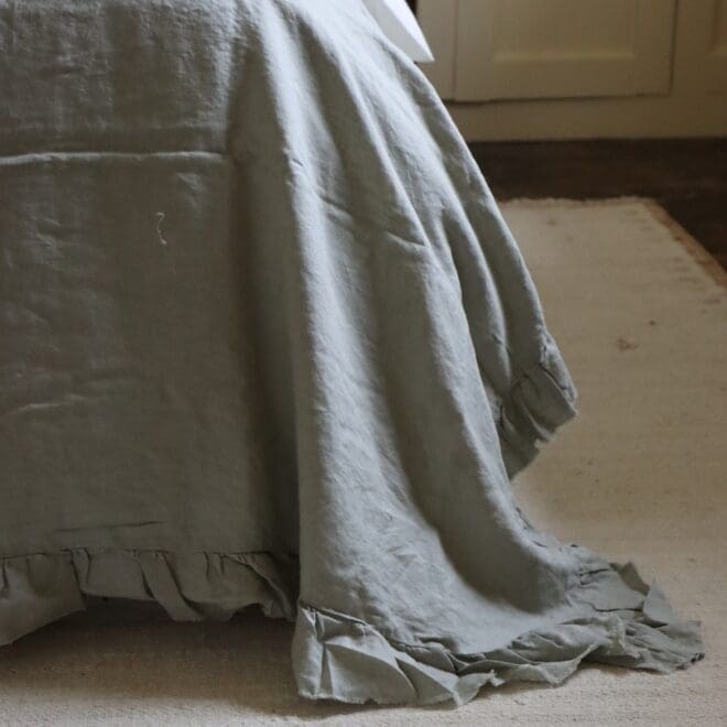 Sage Ruffle Linen Bedspread