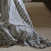 Navy Stripe Ruffle Linen Bedspread