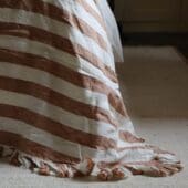 Wide Rust Stripe Ruffle Linen Bedspread