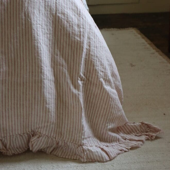 Pink Stripe Ruffle Linen Bedspread