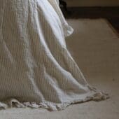 Natural Beige Stripe Ruffle Linen Bedspread