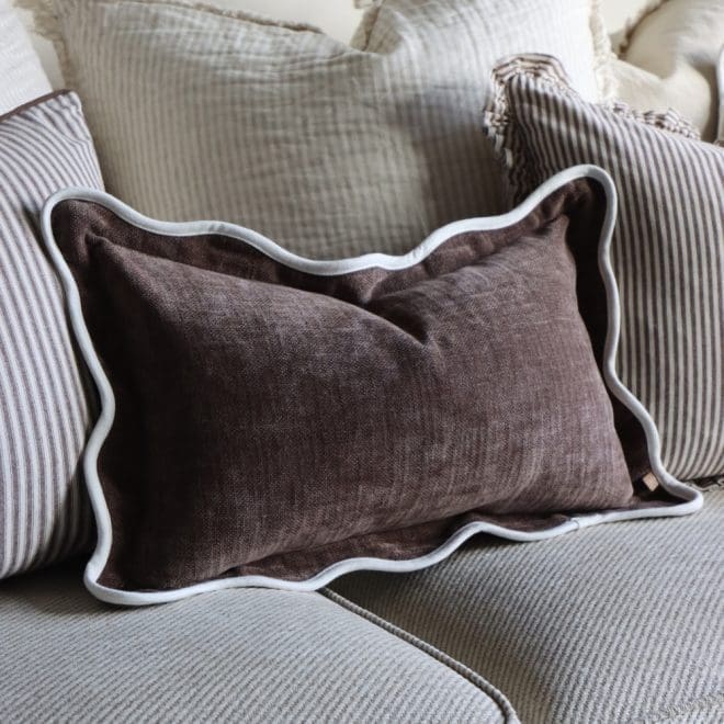 Chloe Dark Brown Scalloped Edge Cushion 50×30