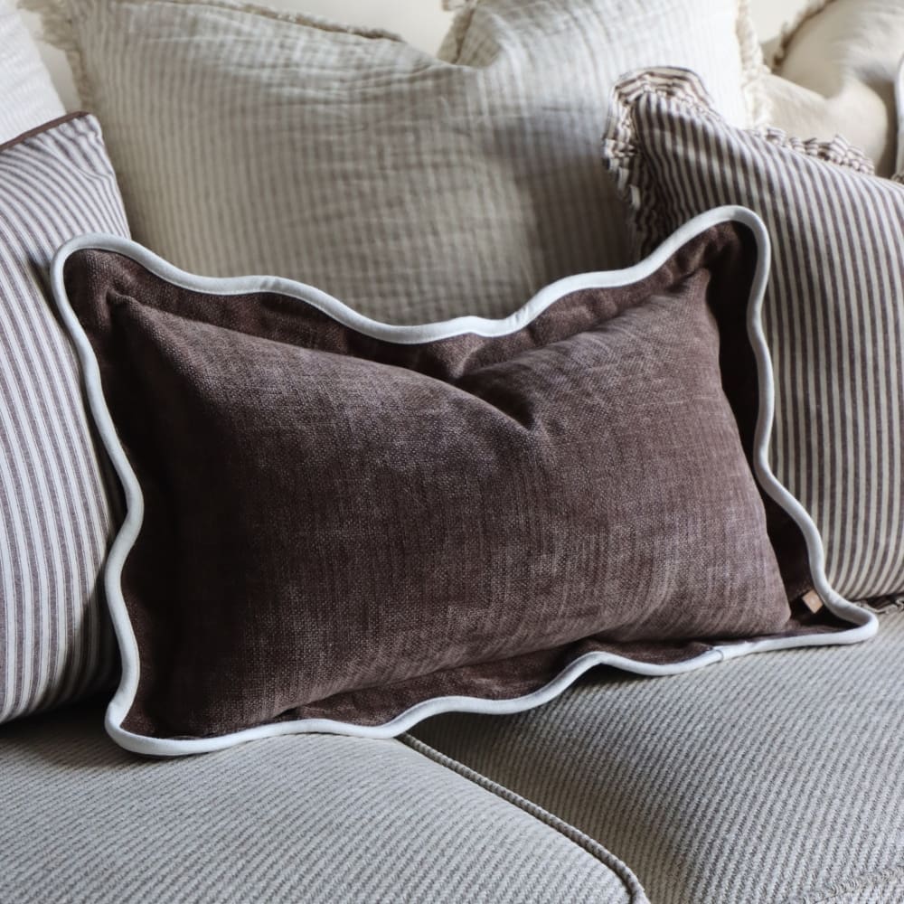Chloe Dark Brown Scalloped Edge Cushion 50x30