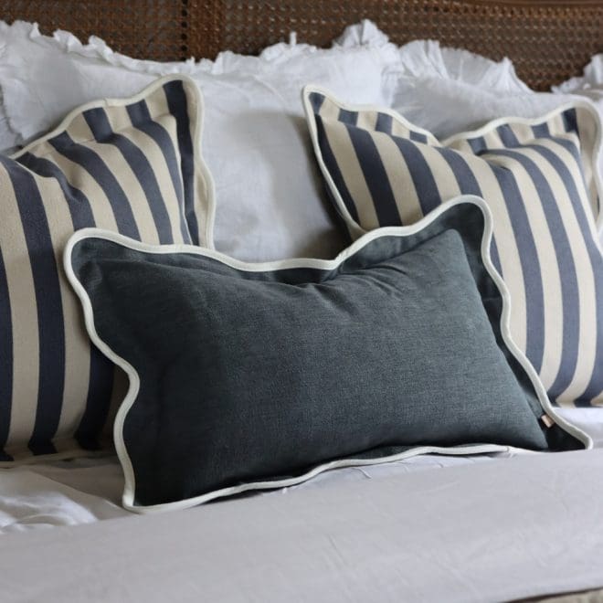 Chloe Navy Scalloped Edge Cushion 50×30