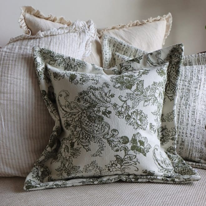 Eve Olive Floral Print Cushion