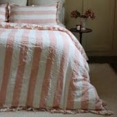 Luxury Pink Stripe Ruffle Linen Bedding Set