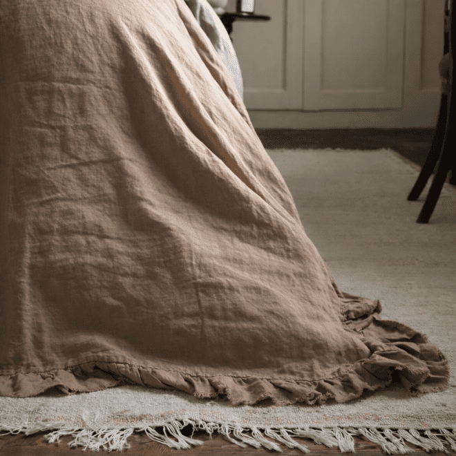 Coffee Brown Ruffle Linen Bedspread