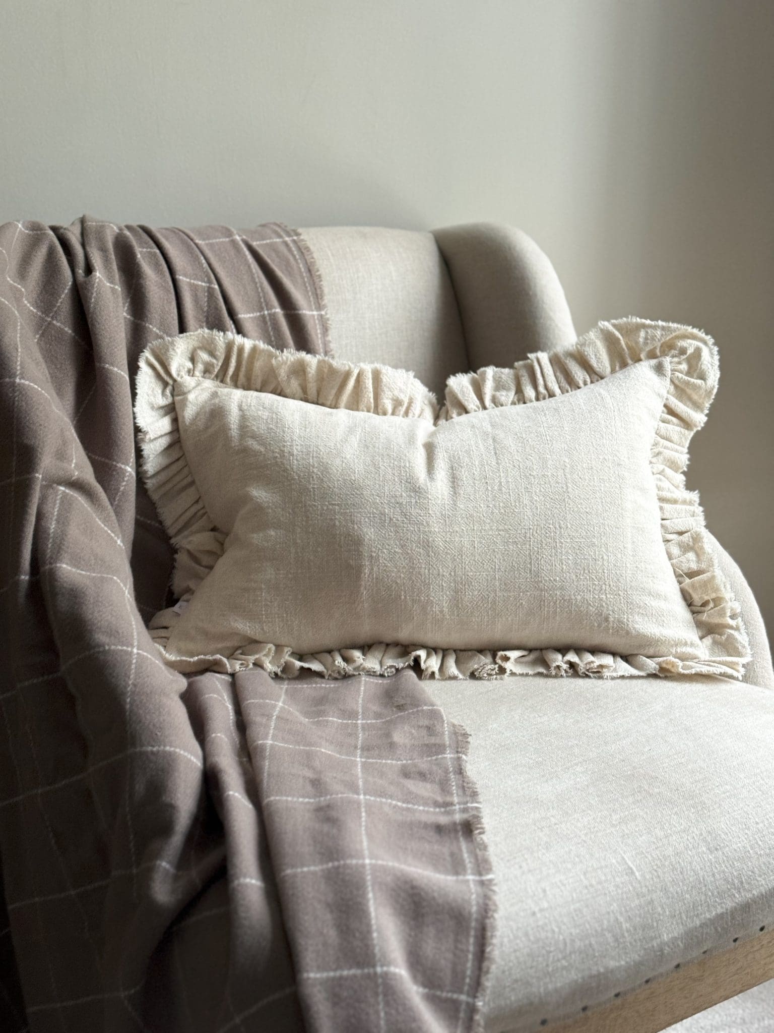 Grace Sand Ruffle Cushion 50x30