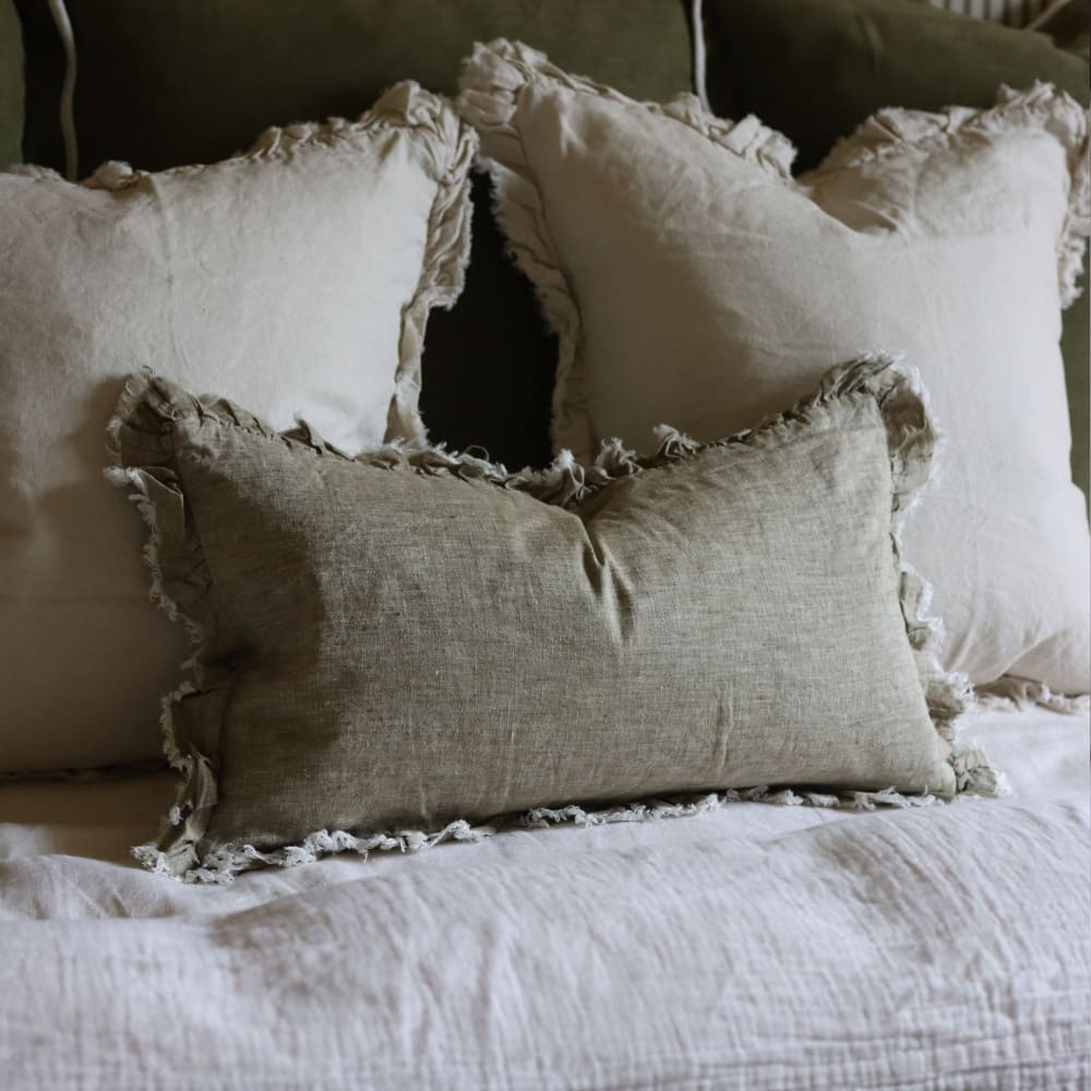 Hallie Washed Olive Green Cushion 50x30