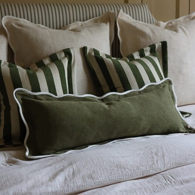 Chloe Olive Scalloped Edge Bolster Cushion