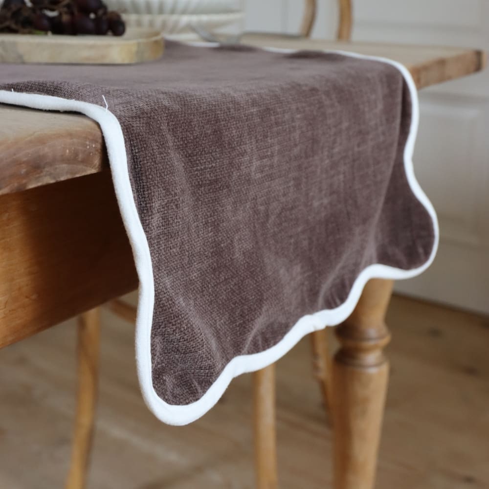 Chloe Dark Brown Scalloped Table Runner