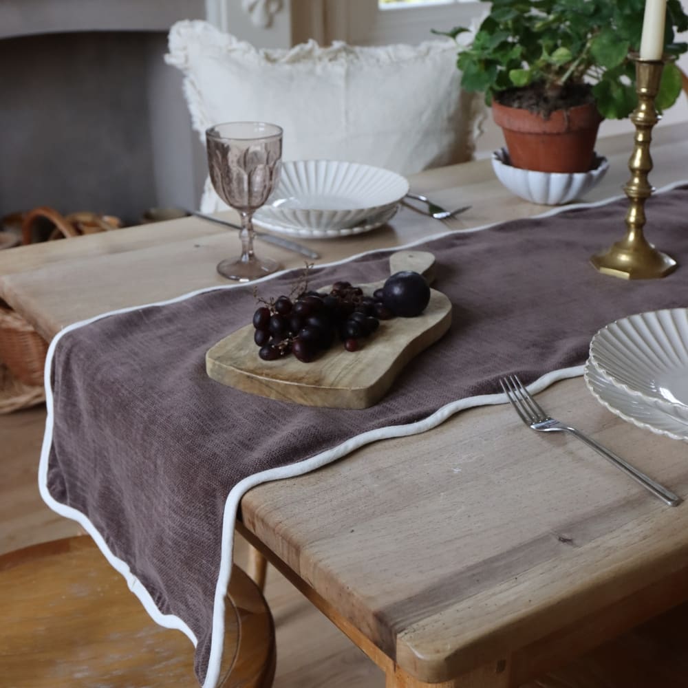 Chloe Dark Brown Scalloped Table Runner