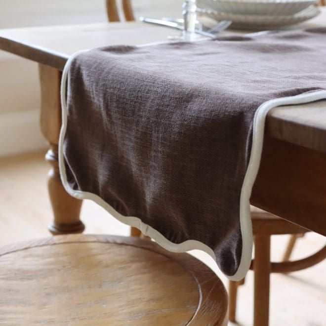 Chloe Dark Brown Scalloped Table Runner