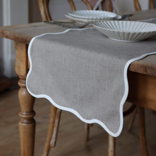 Chloe Greige Scalloped Table Runner