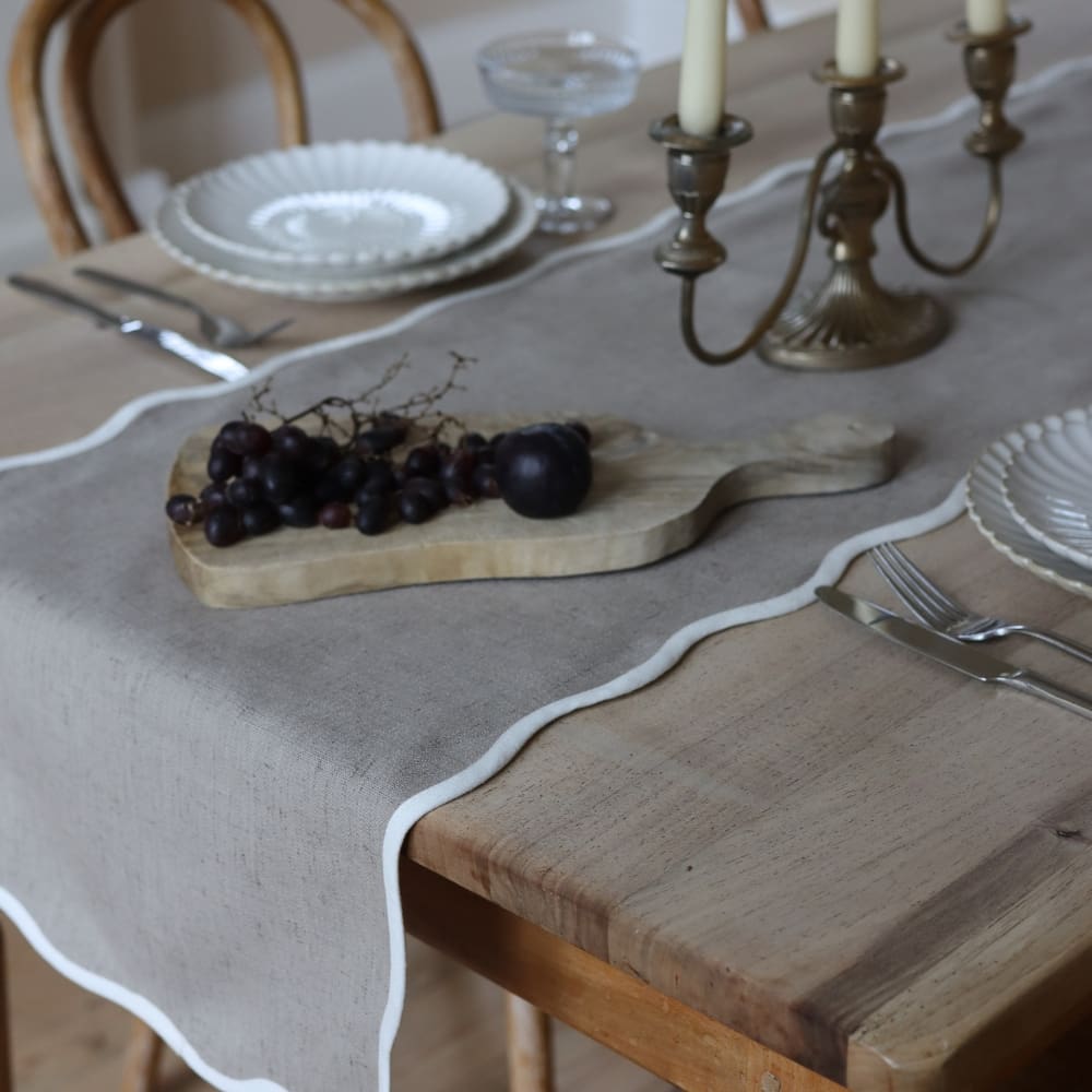 Chloe Greige Scalloped Table Runner