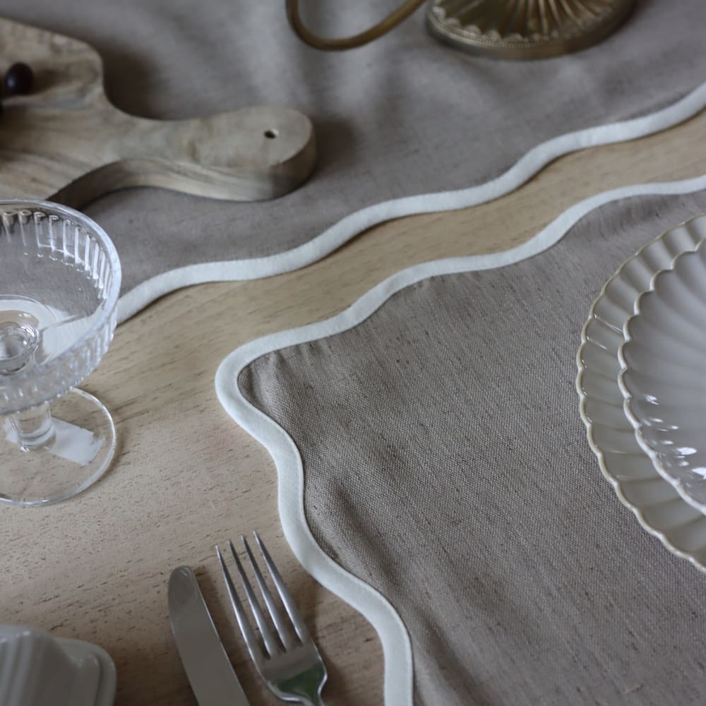 Set of Chloe Greige Scalloped Placemats