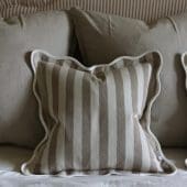 Chloe Greige Stripe Scalloped Edge Cushion