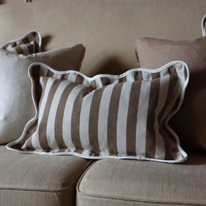 Chloe Brown Stripe Scalloped Edge Cushion 50×30