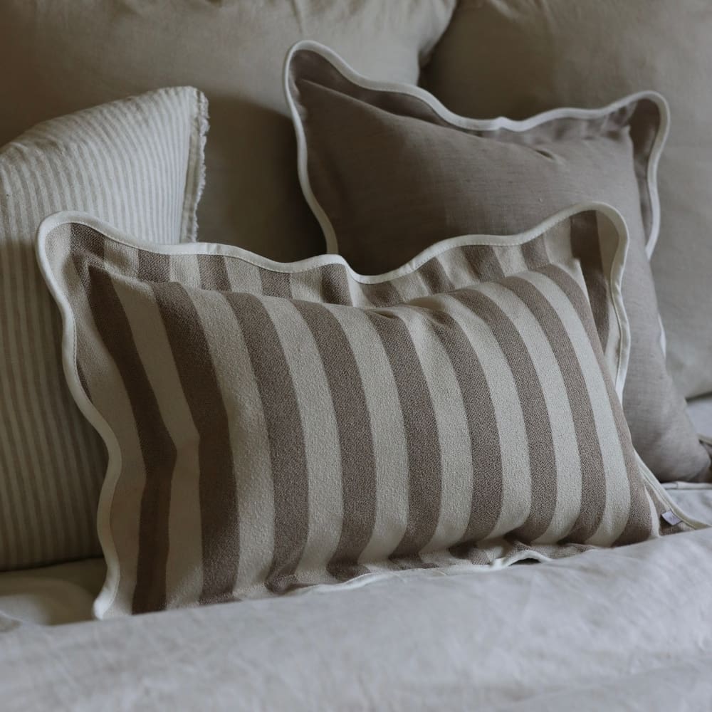 Chloe Greige Stripe Scalloped Edge Cushion 50x30