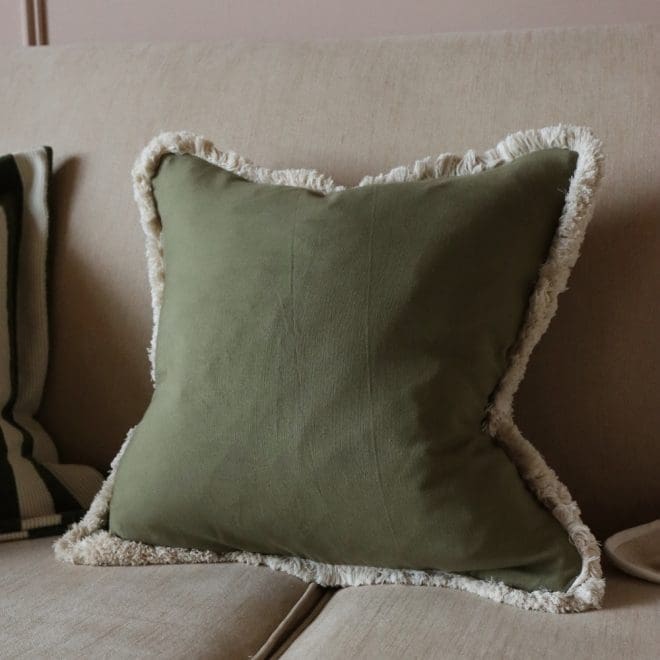 Sadie Olive Fringed Edge Cushion