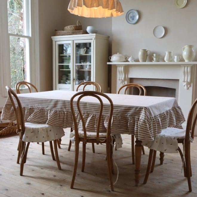 Brown Stripe Ruffle Tablecloth