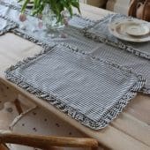 Set of 4 Navy Stripe Ruffle Placemats