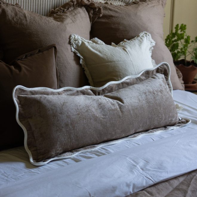 Chloe Coffee Scalloped Edge Bolster Cushion