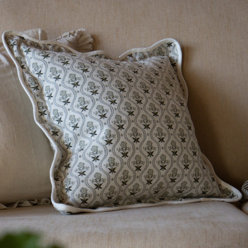 Chloe Sage Print Scalloped Edge Cushion