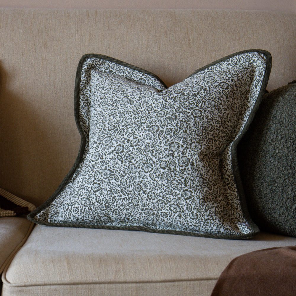 Fleur Olive Floral Flanged Edge Cushion