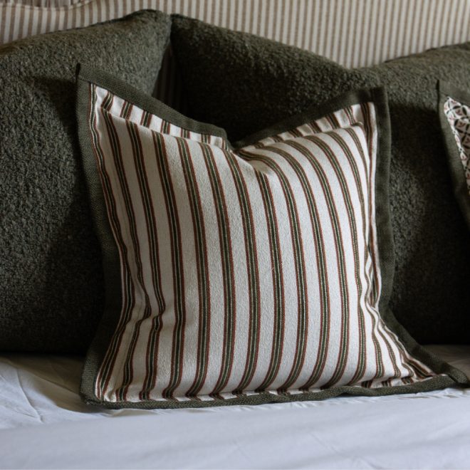 Fleur Olive and Terracotta Stripe Cushion
